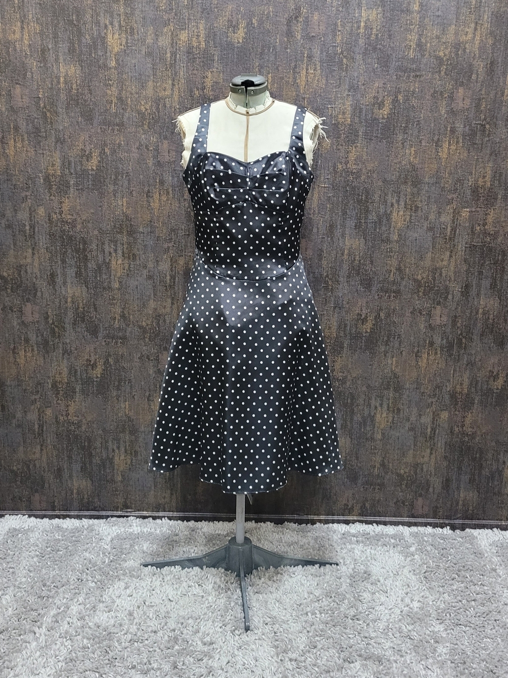 Fiesta Black White Polka Dot Pinup Swing Dress M
